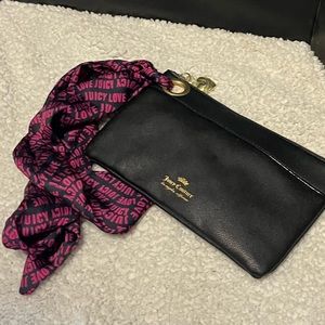 JUICY COUTURE BLACK PINK SCARF WRISTLET BAG CLUTCH PURSE